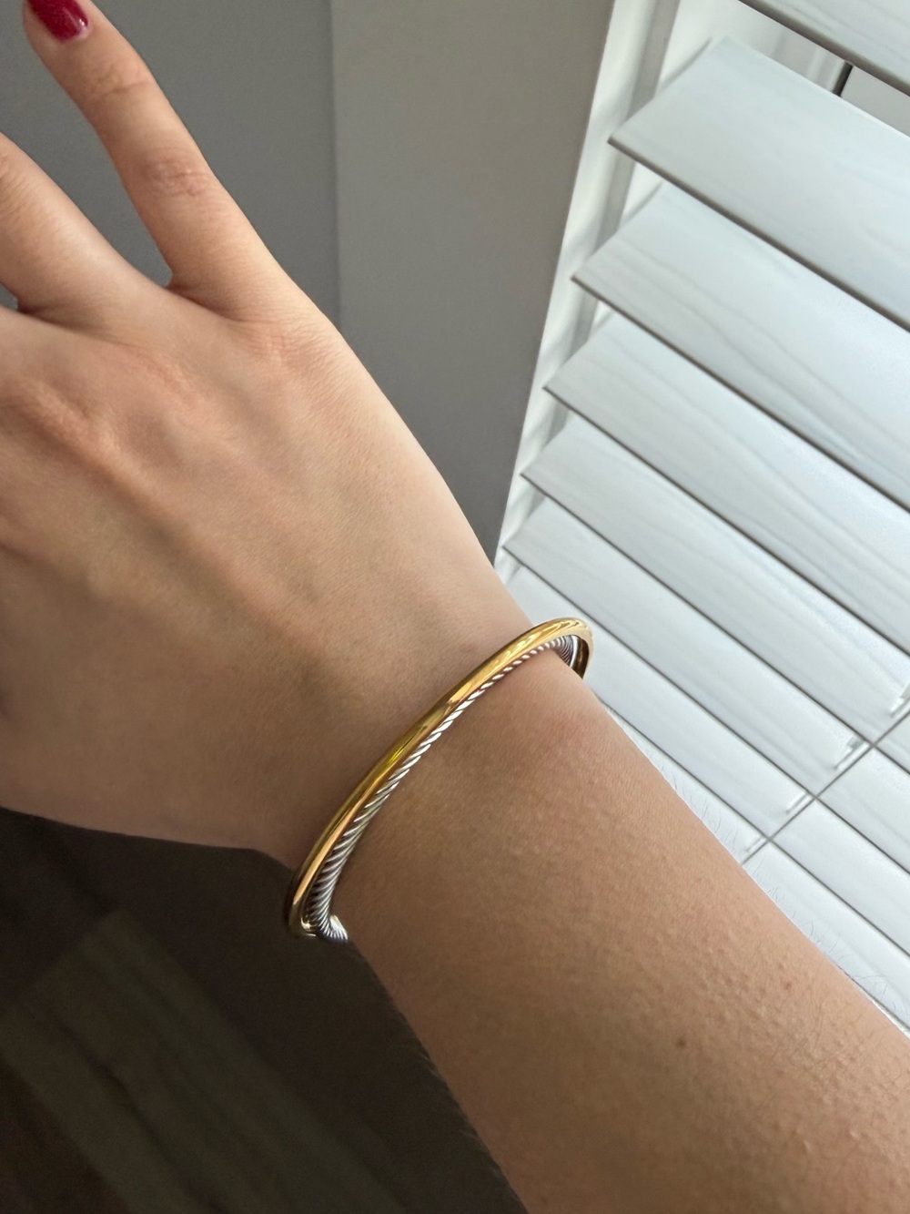 Gold and Silver Twisted Cable Bypass Bracelet - Women's Jewelry
